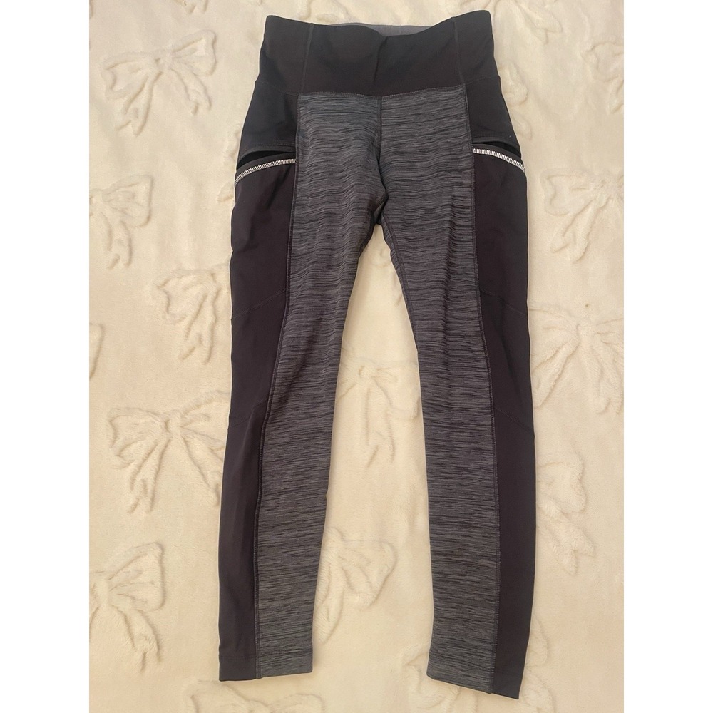 Athleta High Rise Herringbone Crisscross Drifter Leggings Size Small Black Gray